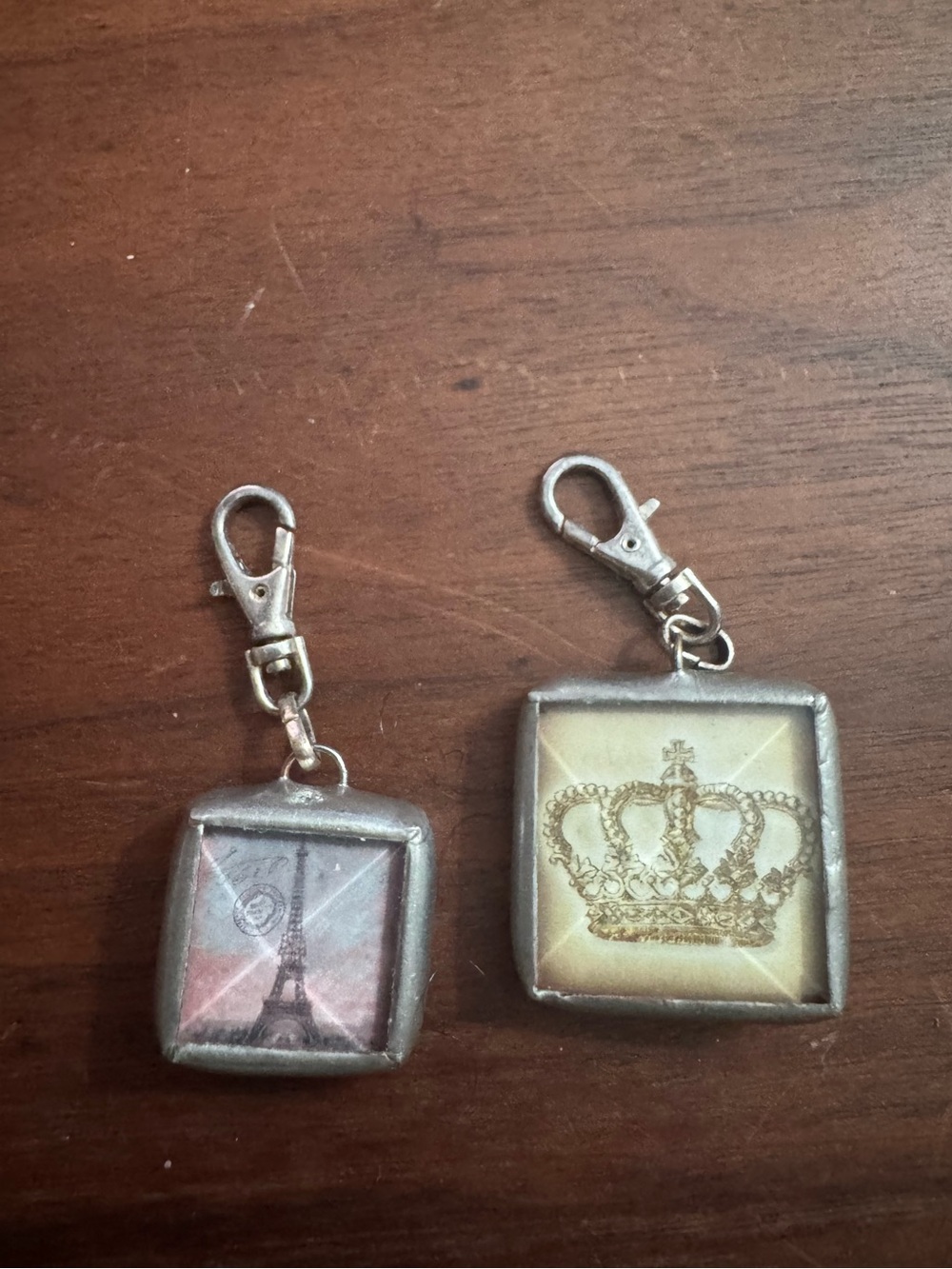 2 Jewel Kade Paris/Crown Themed Glass Reversible Silvertoned Charms